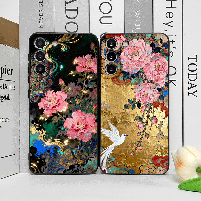 Oppo Reno 12 - เคสโทรศัพท์ลายดอกชบาแบบเรโทร ลายพิมพ์หมึกสีทอง สำหรับ OPPO Reno 13